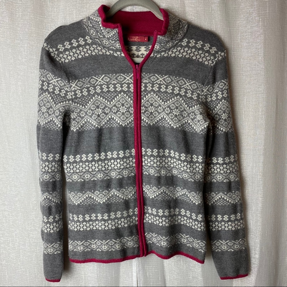 Krimson Klover zip up snowflake sweater~M